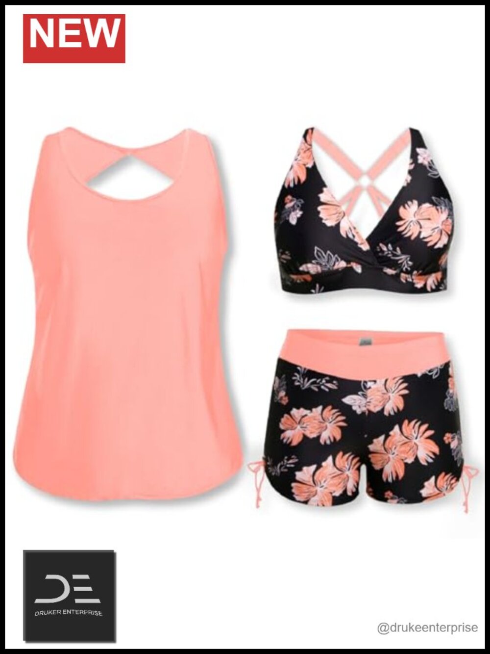 Plus Size Tankini Set Tummy Control Swimsuits with Sport Bra and Boy Shorts